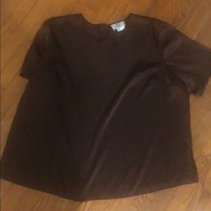 Cute Brown Silk Short Sleeve Top
